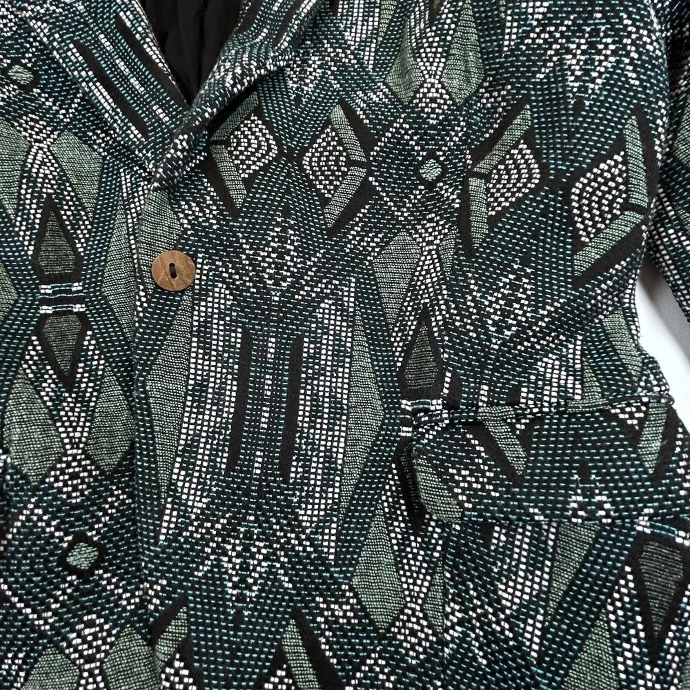 Acoté Anthropologie French Fabric Jacquard Blue Green Artsy Blazer Size 1 - XS-S